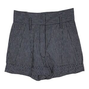 3.1 Phillip Lim Black Linen Blend Pinstripe High-Rise Paper Bag Shorts Size 8